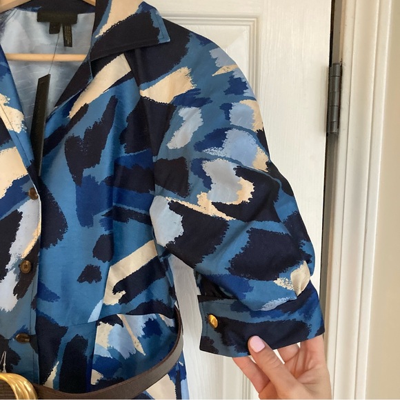 NWT Donna Karan Floral Print A-Line Belted Shantung Midi Shirtdress, Size 4 - Picture 5 of 14